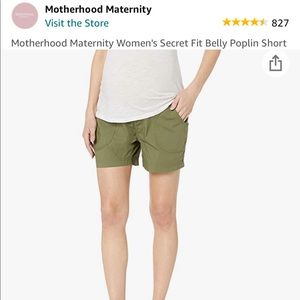 LARGE Motherhood Maternity Women's Secret Fit Belly Poplin Short (Olive)